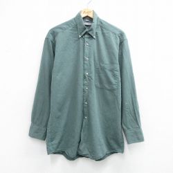 L★古着 バンヒューセン 長袖 シャツ メンズ 90年代 90s コットン ロング丈 ボタンダウン 緑 26apr20
