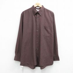 XL★古着 バンヒューセン 長袖 シャツ メンズ 大きいサイズ ロング丈 ボタンダウン 茶他 チェック 26apr20