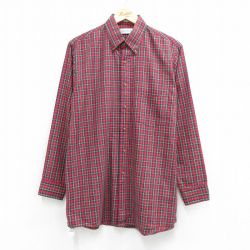 L★古着 バンヒューセン 長袖 シャツ メンズ ボタンダウン 赤他 チェック 26apr20