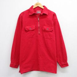 XL★古着 マルボロ 長袖 ハーフジップ シャツ メンズ 90年代 90s コーデュロイ 大きいサイズ コットン 赤 26apr23