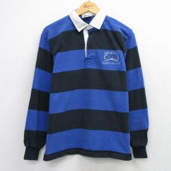 M★古着 バーバリアン 長袖 ラガー シャツ メンズ 00年代 00s DECATUR コットン カナダ製 青他 ボーダー 26apr23