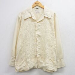 XL★古着 長袖 シャツ メンズ 70年代 70s 開襟 オープンカラー 薄黄 26apr23