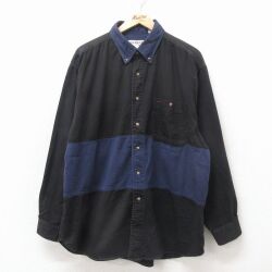 XL★古着 長袖 シャツ メンズ 00年代 00s ツートンカラー コットン ボタンダウン 黒他 26apr24