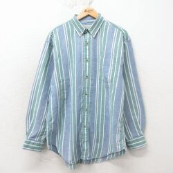 L★古着 セントジョンズベイ 長袖 シャツ メンズ 90年代 90s コットン ボタンダウン 緑他 ストライプ【spe】 26apr24