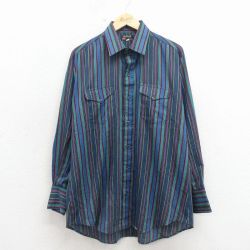XL★古着 長袖 シャツ メンズ 90年代 90s 大きいサイズ USA製 紺他 ストライプ 26may01