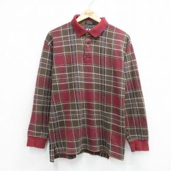 ポロ 90s 長袖ポロシャツ バーガンディチェック L | 古着