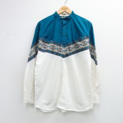 90s 長袖シャツ ネイティブ柄 ライトブルー M | 古着