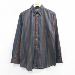 キー 90s 長袖シャツ ストライプ ネイビー L | 古着