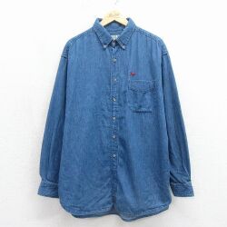 XL★古着 長袖 シャツ メンズ 90年代 90s エビ 大きいサイズ ロング丈 コットン ボタンダウン USA製 紺 デニム【spe】 26may12