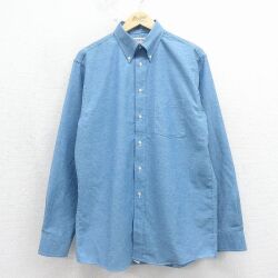 L★古着 アロー 長袖 シャツ メンズ 90年代 90s ロング丈 ボタンダウン USA製 薄紺 霜降り【spe】 26may12