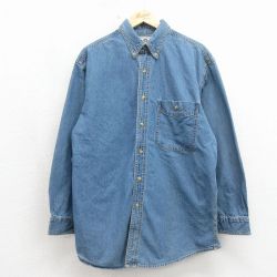 L★古着 リー Lee 長袖 シャツ メンズ 00年代 00s コットン ボタンダウン ネイビー デニム【spe】 26may14