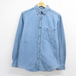 S★古着 長袖 シャツ メンズ コットン ボタンダウン ネイビー デニム 26may16