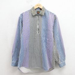 M★古着 長袖 ハーフジップ シャツ メンズ 00年代 00s 襟コーデュロイ マルチカラー コットン パープル【spe】 26may18