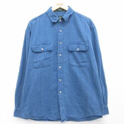 ネイビーストライプ デニム 長袖シャツ XL | 古着