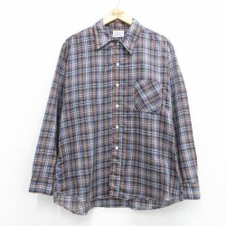 L★古着 長袖 シャツ メンズ 70年代 70s USA製 ネイビー チェック 26jun03