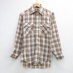 S★古着 JCペニー 長袖 シャツ メンズ 70年代 70s ブラウン チェック 26jun03