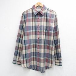 XL★古着 セントジョンズベイ 長袖 シャツ メンズ 90年代 90s 大きいサイズ ロング丈 ベージュ チェック 26jun03