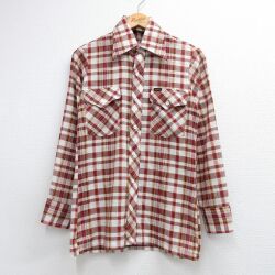 S★古着 リー Lee 長袖 シャツ メンズ 70年代 70s USA製 バーガンディ 26jun03