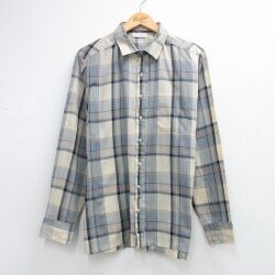 L★古着 長袖 シャツ メンズ 90年代 90s USA製 グレー チェック 26jun03