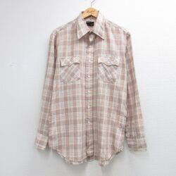 XL★古着 JCペニー 長袖 シャツ メンズ 70年代 70s ベージュ チェック 26jun03