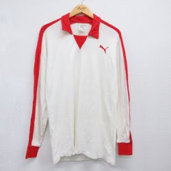 M★古着 プーマ puma 長袖 ポロ シャツ メンズ 90年代 90s ワンポイントロゴ オーストリア製 ホワイト【spe】 26jun11