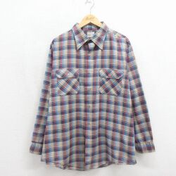 XL★古着 ビッグマック BIG MAC 長袖 シャツ メンズ 70年代 70s 大きいサイズ ロング丈 ネイビー チェック【spe】 26jun24