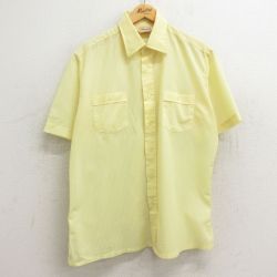 XL★古着 半袖 シャツ メンズ 80年代 80s 薄黄 イエロー ストライプ 24feb24 中古 トップス