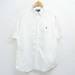 XL★古着 ラルフローレン Ralph Lauren 半袖 ブランド シャツ メンズ 90年代 90s ワンポイントロゴ 大きいサイズ リネン 白 ホワイト 24feb26 中古 トップス