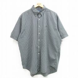 XL★古着 ラルフローレン Ralph Lauren 半袖 ブランド シャツ メンズ 90年代 90s ワンポイントロゴ BLAKE 大きいサイズ コットン ボタンダウン 緑他 グリーン チェック 24feb29 中古 トップス