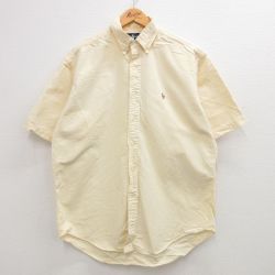 XL★古着 ラルフローレン Ralph Lauren 半袖 ブランド シャツ メンズ 90年代 90s ワンポイントロゴ BLAIRE オックスフォード 大きいサイズ コットン ボタンダウン 薄黄他 イエロー ストライプ 24feb29 中古 トップス