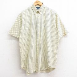 XL★古着 ラルフローレン Ralph Lauren 半袖 ブランド シャツ メンズ 90年代 90s ワンポイントロゴ BLAKE コットン ボタンダウン 黄色他 イエロー チェック 24feb29 中古 トップス