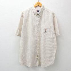 XL★古着 ラルフローレン Ralph Lauren チャップス 半袖 ブランド シャツ メンズ 90年代 90s ワンポイントロゴ シアサッカー 大きいサイズ ロング丈 コットン ボタンダウン デッドストック ベージュ他 カーキ ストライプ 24mar01 中古 トップス