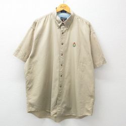 XL★古着 ラルフローレン Ralph Lauren チャップス 半袖 ブランド シャツ メンズ 80年代 80s ワンポイントロゴ 大きいサイズ ロング丈 コットン ボタンダウン ベージュ カーキ 24mar01 中古 トップス