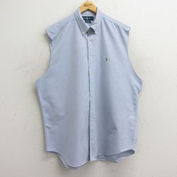 【50%OFF】XL★古着 ラルフローレン Ralph Lauren ノースリーブ ブランド シャツ メンズ 90年代 90s ワンポイントロゴ BLAKE オックスフォード 大きいサイズ ロング丈 コットン ボタンダウン 薄紺 ネイビー 24mar04 中古 トップス