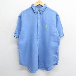 XL★古着 ラルフローレン Ralph Lauren 半袖 ブランド シャツ メンズ 90年代 90s ワンポイントロゴ 大きいサイズ ボタンダウン 薄紺 ネイビー 24mar06 中古 トップス