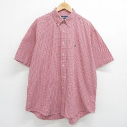 XL★古着 ラルフローレン Ralph Lauren 半袖 ブランド シャツ メンズ 90年代 90s ワンポイントロゴ BLAKE 大きいサイズ コットン ボタンダウン 赤他 レッド チェック 24mar08 中古 トップス