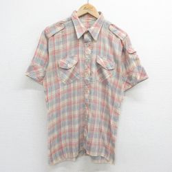 L★古着 半袖 シャツ メンズ 80年代 80s エンジ他 チェック 24mar09 中古 トップス