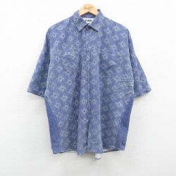 【50%OFF】XL★古着 ギタノ 半袖 シャツ メンズ 90年代 90s 総柄 大きいサイズ コットン 紺他 ネイビー 24mar26 中古 トップス