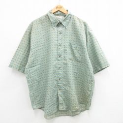 【50%OFF】XL★古着 ビューグルボーイ 半袖 シャツ メンズ 00年代 00s 総柄 大きいサイズ ロング丈 ボタンダウン 緑他 グリーン 24mar30 中古 トップス