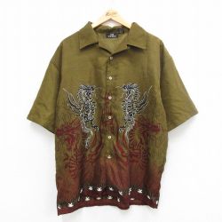 XL★古着 半袖 シャツ メンズ 00年代 00s 龍 開襟 オープンカラー 緑系他 グリーン 24mar30 中古 トップス
