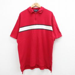 XL★古着 ラルフローレン Ralph Lauren ポロゴルフ 半袖 ブランド ハーフジップ トップス メンズ 90年代 90s ワンポイントロゴ 大きいサイズ コットン 赤 レッド 24apr01 中古