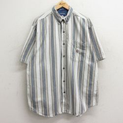 XL★古着 半袖 シャツ メンズ 00年代 00s 大きいサイズ ロング丈 コットン ボタンダウン ベージュ他 カーキ ストライプ 24apr09 中古 トップス