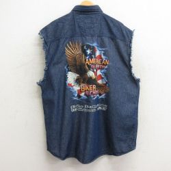 00s ノースリーブシャツ 鳥 ネイビー XL | 古着