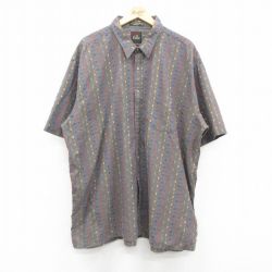 【50%OFF】XL★古着 半袖 シャツ メンズ 総柄 大きいサイズ ロング丈 グレー他 24apr11 中古 トップス
