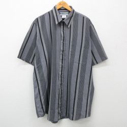 XL★古着 半袖 シャツ メンズ 00年代 00s 大きいサイズ ロング丈 グレー他 ストライプ 24apr12 中古 トップス