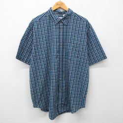 XL★古着 ベーシックエディションズ 半袖 シャツ メンズ 00年代 00s 大きいサイズ ロング丈 ボタンダウン 紺他 ネイビー チェック 24apr12 中古 トップス