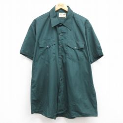 XL★古着 半袖 シャツ メンズ 90年代 90s ロング丈 緑 グリーン 24apr15 中古 トップス