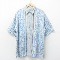 XL★古着 半袖 シャツ メンズ 00年代 00s 葉 レーヨン 薄紺他 ネイビー 24apr17 中古 トップス