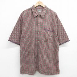 XL★古着 半袖 シャツ メンズ 00年代 00s 大きいサイズ ロング丈 コットン 紫他 パープル チェック 24apr18 中古 トップス