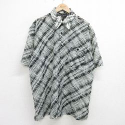 XL★古着 半袖 シャツ メンズ STACY ADAMS 大きいサイズ ロング丈 グレー他 チェック 24apr18 中古 トップス